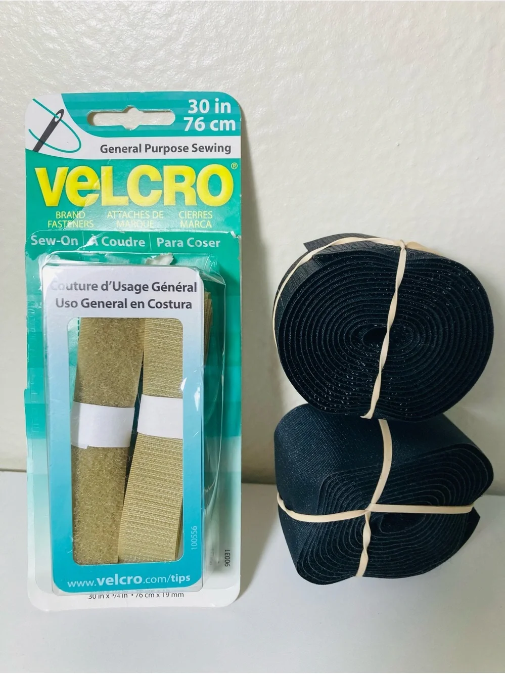 VELCRO Sew-On and 2 Long Velcro Strips (1 Soft, 1 Hard)